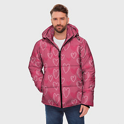 Куртка зимняя мужская Нарисованные сердца паттерн, цвет: 3D-красный — фото 2