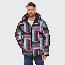 Куртка зимняя мужская Множество полурозовых изогнутых четырёхугольников, цвет: 3D-светло-серый — фото 2