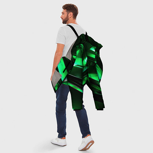Мужская зимняя куртка Зеленая неоновая абстракция / 3D-Светло-серый – фото 5