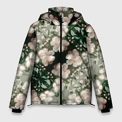 Куртка зимняя мужская Нежные розовые цветочки, цвет: 3D-черный