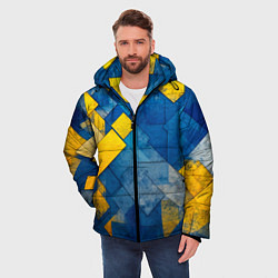 Куртка зимняя мужская Синяя и жёлтая геометрия, цвет: 3D-светло-серый — фото 2