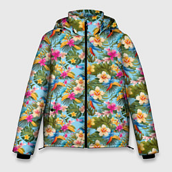 Мужская зимняя куртка Разноцветные цветочки гавайские