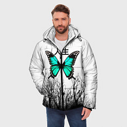 Куртка зимняя мужская С бабочкой на фоне японского иероглифа, цвет: 3D-черный — фото 2