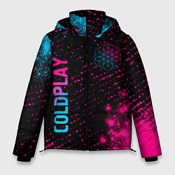 Куртка зимняя мужская Coldplay - neon gradient: надпись, символ, цвет: 3D-черный