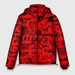 Куртка зимняя мужская Лучшие рок группы на красном, цвет: 3D-красный