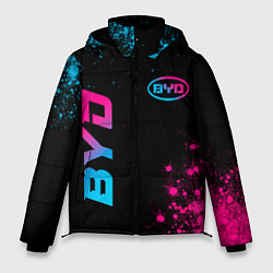 Куртка зимняя мужская BYD - neon gradient: надпись, символ, цвет: 3D-черный