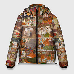 Мужская зимняя куртка Коллаж из сказочных зверей - совы, белки, ёжики