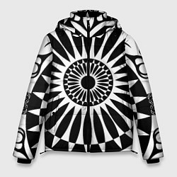 Куртка зимняя мужская Черно белый узор с радиусами, цвет: 3D-светло-серый