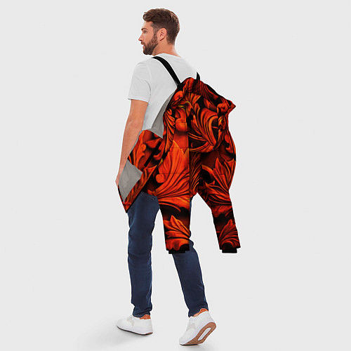 Мужская зимняя куртка Объемные оранжевые узоры / 3D-Светло-серый – фото 5