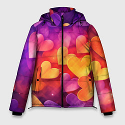 Куртка зимняя мужская Разноцветные сердечки, цвет: 3D-черный