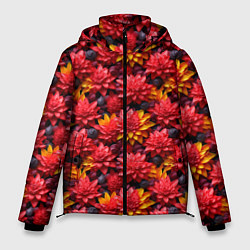 Куртка зимняя мужская Красные объемные цветочки, цвет: 3D-светло-серый