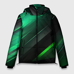 Куртка зимняя мужская Black green abstract, цвет: 3D-красный