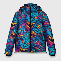 Куртка зимняя мужская Неоновые монстры - graffiti art style pattern, цвет: 3D-черный
