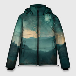 Куртка зимняя мужская Космическая ночь в горах, цвет: 3D-черный