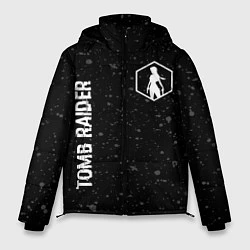 Куртка зимняя мужская Tomb Raider glitch на темном фоне: надпись, символ, цвет: 3D-черный