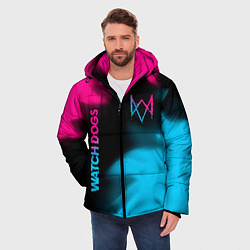 Куртка зимняя мужская Watch Dogs - neon gradient: надпись, символ, цвет: 3D-черный — фото 2