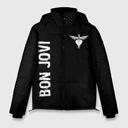 Куртка зимняя мужская Bon Jovi glitch на темном фоне: надпись, символ, цвет: 3D-черный