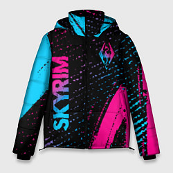 Куртка зимняя мужская Skyrim - neon gradient: надпись, символ, цвет: 3D-черный