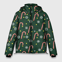 Куртка зимняя мужская Рождественский леденец и снежинки узор, цвет: 3D-красный