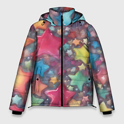 Куртка зимняя мужская Разноцветные новогодние звёзды, цвет: 3D-черный