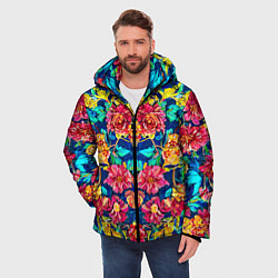 Куртка зимняя мужская Зеркальный цветочный паттерн - мода, цвет: 3D-черный — фото 2