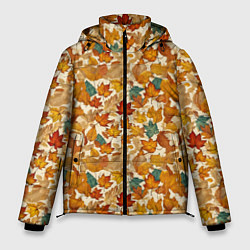 Куртка зимняя мужская Осенние листья узор, цвет: 3D-черный