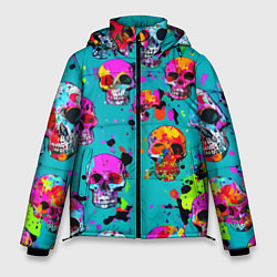 Куртка зимняя мужская Паттерн из ярких черепов - поп-арт - мода, цвет: 3D-светло-серый