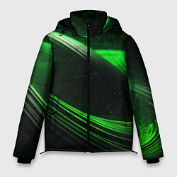 Куртка зимняя мужская Зеленые абстрактные волны, цвет: 3D-красный