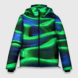 Куртка зимняя мужская Зеленые неоновые волны, цвет: 3D-красный