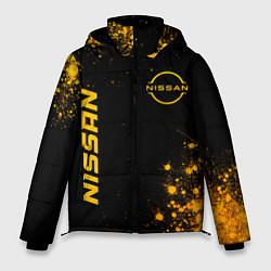Куртка зимняя мужская Nissan - gold gradient: надпись, символ, цвет: 3D-черный