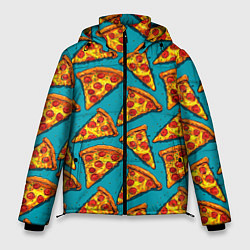 Куртка зимняя мужская Кусочки пиццы на синем фоне, цвет: 3D-черный