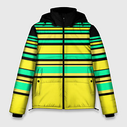 Куртка зимняя мужская Разноцветный черно желтый с зеленым полосатый узор, цвет: 3D-светло-серый