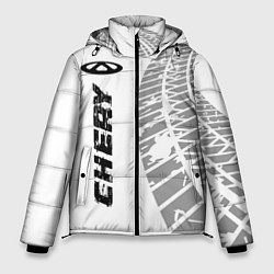 Куртка зимняя мужская Chery speed на светлом фоне со следами шин: по-вер, цвет: 3D-черный
