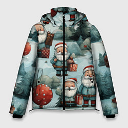 Куртка зимняя мужская Рождественский узор с Санта Клаусами, цвет: 3D-черный