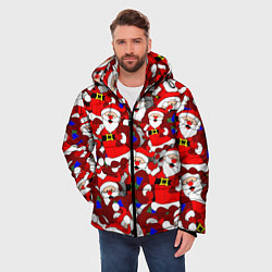 Куртка зимняя мужская Новогодний паттерн с дедами морозами, цвет: 3D-светло-серый — фото 2