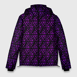 Куртка зимняя мужская Фиолетовые ромбы на чёрном фоне, цвет: 3D-светло-серый