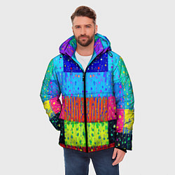 Куртка зимняя мужская Геометрическая абстракция - капли дождя, цвет: 3D-черный — фото 2
