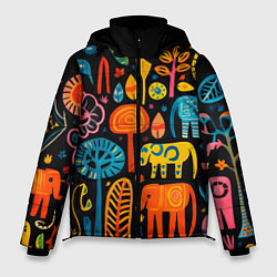 Куртка зимняя мужская Африканский узор со слонами - нейросеть, цвет: 3D-светло-серый