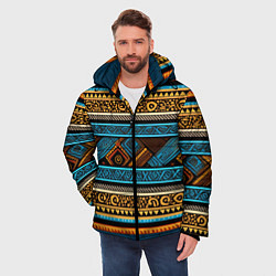 Куртка зимняя мужская Этнический рисунок в горизонтальную полоску, цвет: 3D-черный — фото 2