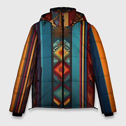 Куртка зимняя мужская Этнический орнамент в вертикальную полоску, цвет: 3D-черный