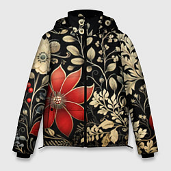 Куртка зимняя мужская Новогодние цветы и листья, цвет: 3D-черный