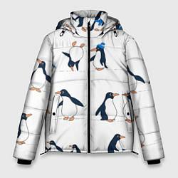 Куртка зимняя мужская Семейство пингвинов на прогулке, цвет: 3D-черный