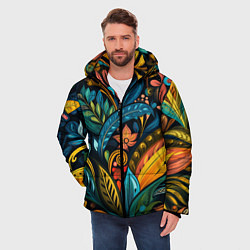 Куртка зимняя мужская Растительный узор в бразильском стиле, цвет: 3D-красный — фото 2