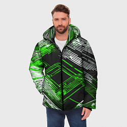Куртка зимняя мужская Киберпанк линии белые и зелёные, цвет: 3D-красный — фото 2