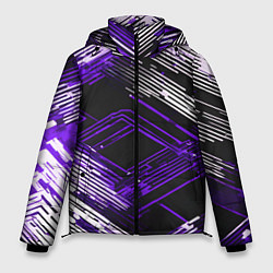 Куртка зимняя мужская Киберпанк линии белые и фиолетовые, цвет: 3D-светло-серый