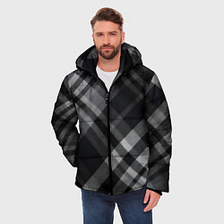 Куртка зимняя мужская Черно-белая диагональная клетка в шотландском стил, цвет: 3D-черный — фото 2