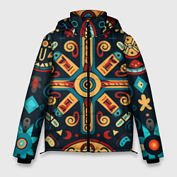 Куртка зимняя мужская Симметричный орнамент в славянском стиле, цвет: 3D-черный
