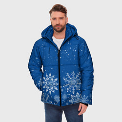 Куртка зимняя мужская Текстура снежинок на синем фоне, цвет: 3D-черный — фото 2