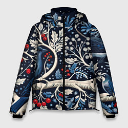 Куртка зимняя мужская Новогодние снегири на ветках, цвет: 3D-светло-серый