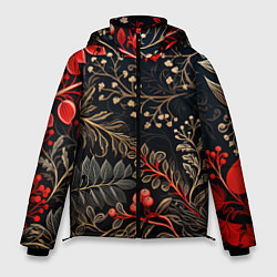Куртка зимняя мужская Заснеженные тропы новогодний орнамент, цвет: 3D-красный